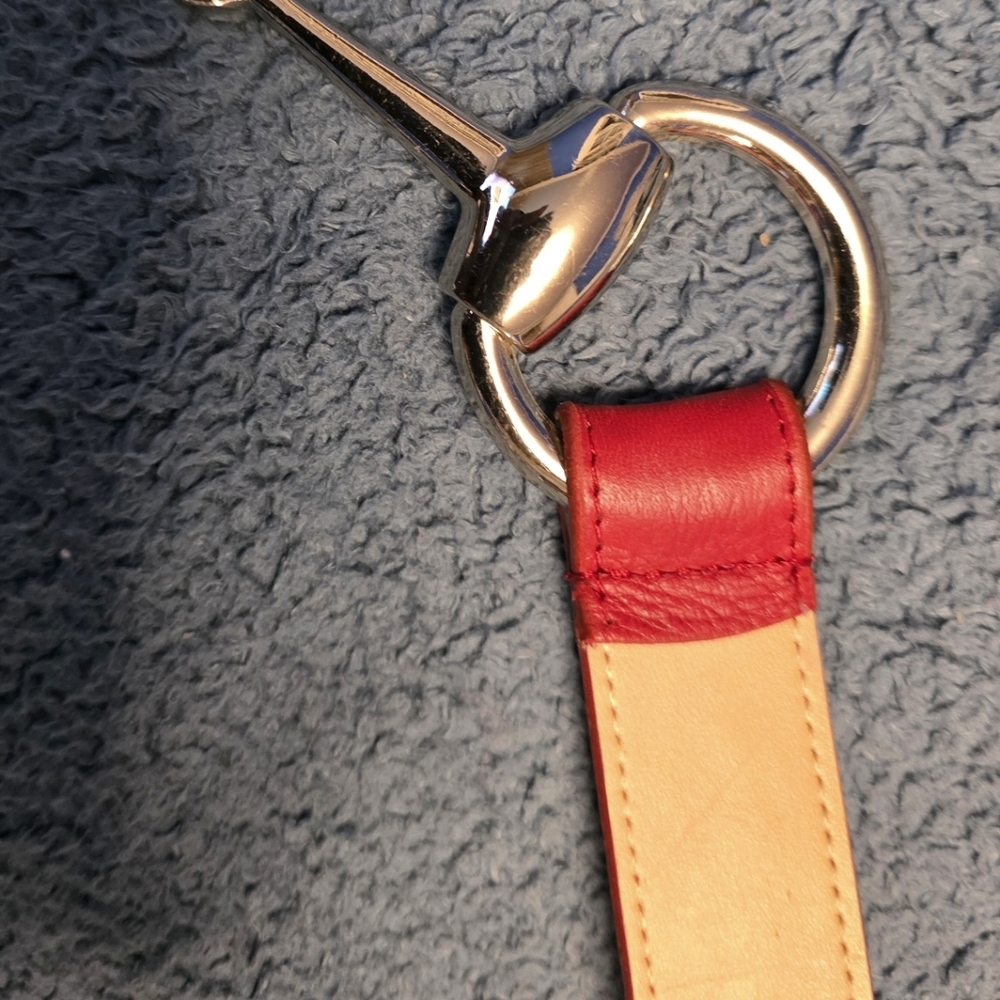 Via Spiga Red and Gold Leather Horsebit Belt - Picture 3 of 7